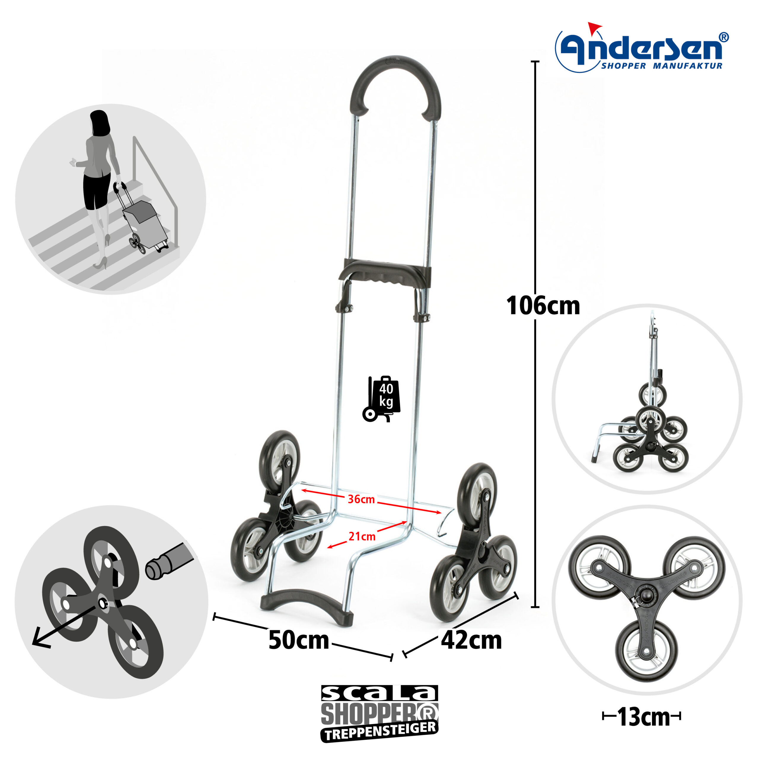 Andersen Shopper Scala Shopper Treppensteigergestell ohne Tasche Einkaufstrolley – Bild 3