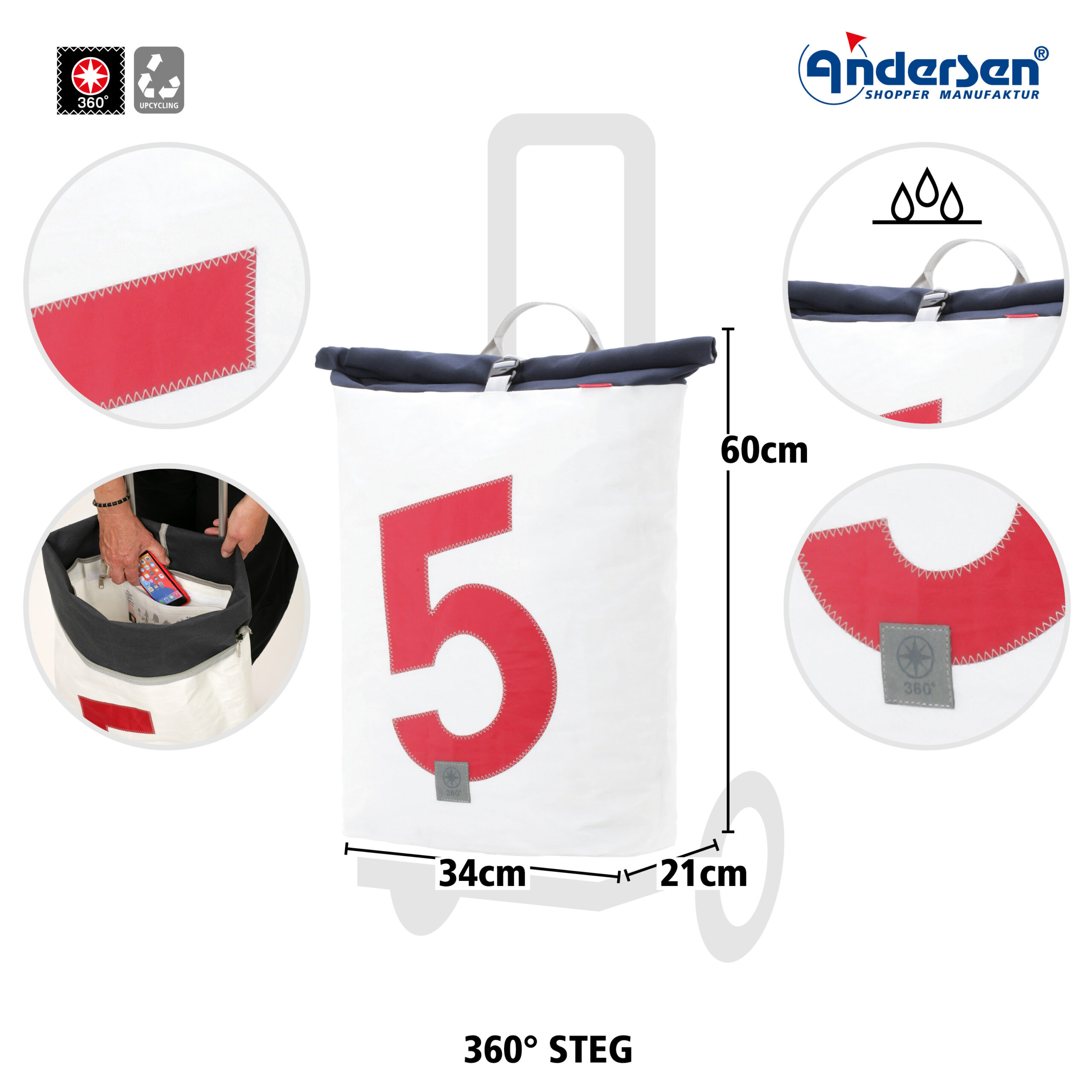 Andersen Shopper Tasche 360° Grad Steg Einkaufstrolley – Bild 1
